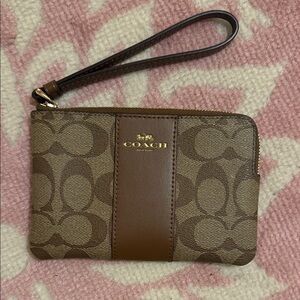 Coach Tan and Brown Signature Wristlet